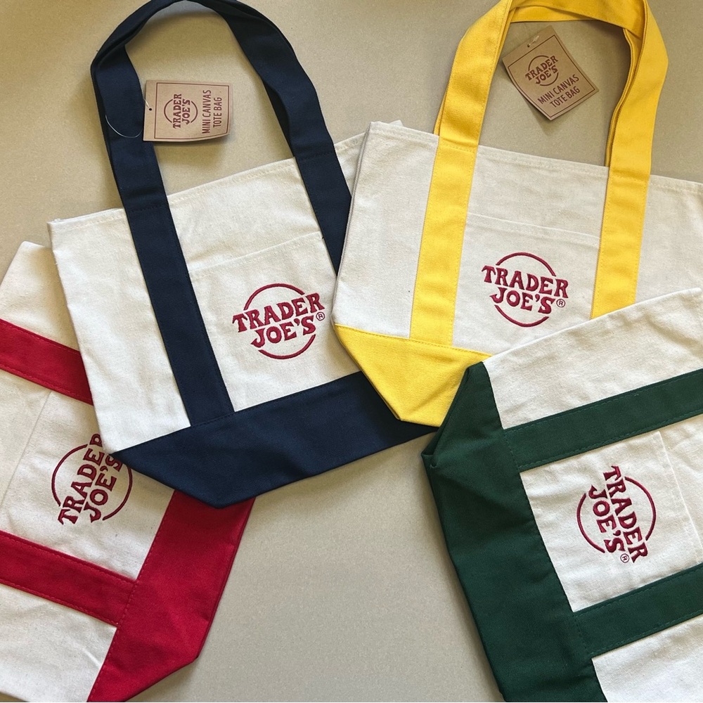 Trader Joe's Canvas Tote Bag Collection - Red, Blue, Yellow, Green